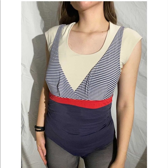 Blue red and white bathing suit swimming one piece - Picture 3 of 8